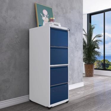 Imagem de Gaveteiro Arquivo em Aço 4 Gavetas 136,2x47x57 cm Branco/Azul