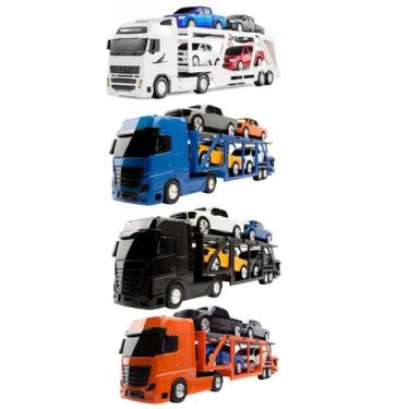 Imagem de Brinquedo Caminhão Cegonheira Petroleum C/ Pick-Ups - Roma, Azul, Cego