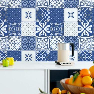 Imagem de Papel De Parede Adesivo Azulejo Português Azul Lavável 2m - DELIQUADRO