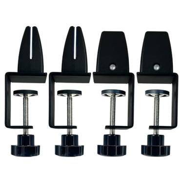 Imagem de Jhanw Sneeze Guard Braçadeira de suporte para painel de espessura de 1/8" a 1", braçadeira divisória de mesa ajustável, clipes de divisória de mesa de alumínio, grampo de separação de acrílico acrílico preto, clipes de painel de privacidade de mesa, pacote com 4