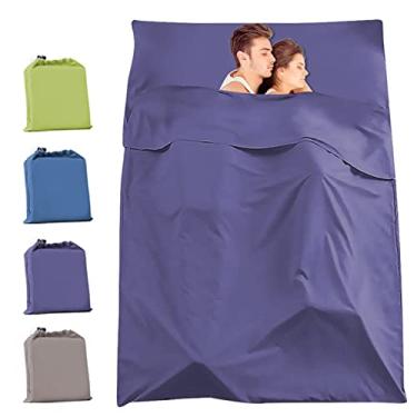 Imagem de Forro de saco de dormir para viagem e acampamento, saco de dormir fino portátil e leve para adultos, lençol de dormir macio premium para albergues de viagem piquenique (azul cinza, 213 x 114 cm)