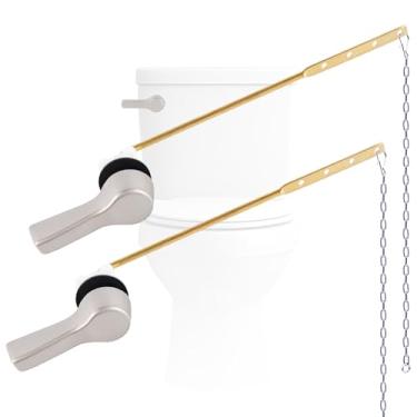 Imagem de Hygie Rinse Pacote com 2 alavancas universais de vaso sanitário com 2 correntes de melindrosa de aço inoxidável, kit de substituição de alavanca de descarga de vaso sanitário, níquel escovado