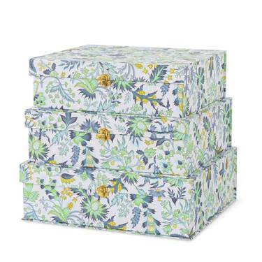 Imagem de Soul & Lane Caixas de armazenamento decorativas de papelão floral com ferragens douradas - conjunto de 3, jardim da meia-noite - caixas empilháveis com tampas para decoração e organização de casa,