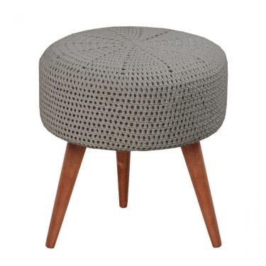 Imagem de Puff Banqueta Crochê Madeira Maciça Castellar Móbile Cinza