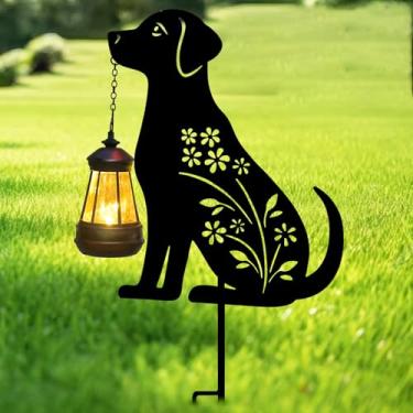 Imagem de Afirst Estaca solar para jardim ao ar livre, luz de estaca decorativa para cães com lanterna, luzes decorativas de metal, ornamento externo para jardim, caminho, gramado, decoração de pátio
