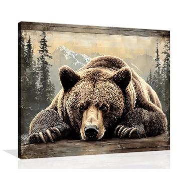 Imagem de OWNANRTHM Arte de parede de urso marrom imagens de animais selvagens natureza floresta urso arte de parede arte de parede urso marrom na montanha vintage pinturas de vida selvagem para sala de estar