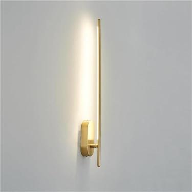 Imagem de Luminária de parede linear de latão com rotação de 180° LED dourada, 3000K, luz quente interna para quarto, sala de estar, corredor, parede de TV (60 cm)