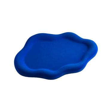 Imagem de EXCHUES Bandeja de joias, presente de bandeja de nuvem, pedra estética para decoração de quarto, suporte de prato de bugiganga e anel, ideal para armazenamento diário de joias (veludo azul de cerâmica