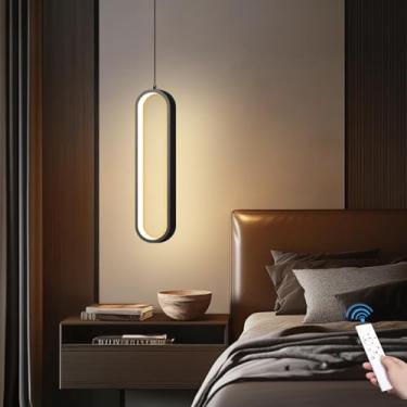 Imagem de AOMEI Luminária Pendente Pequena Minimalista De 15,75 Polegadas, Preta, Espectro Completo, Para Quarto, Sala De Jantar, Led De 18 W, Iluminação Ambiente De Linha Longa