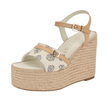Imagem de GUESS Sandália feminina Taani Wedge, Logotipo branco/bege arco-íris 140, 37