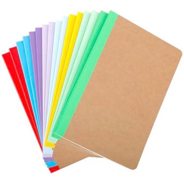 Imagem de Xvvirnt Pacote com 16 cadernos de composição a granel, capa kraft com espinhas arco-íris, diários de viagem pautados para a faculdade para casa, escritório, escola, 60 páginas/30 folhas, 21 x 14 cm