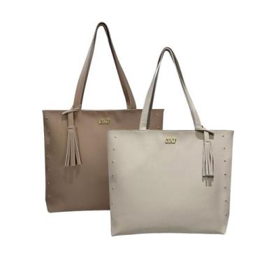 Imagem de Bolsa Sacola Feminina Grande De Ombro Kit 2 Peças - CINF, Marfim, Amên