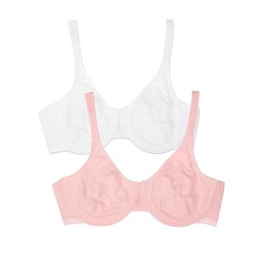 Imagem de Fruit of the Loom Sutiã feminino de algodão elástico Extreme Comfort, pacote com 2, Bittersweet Rosa/Branco, 38DD