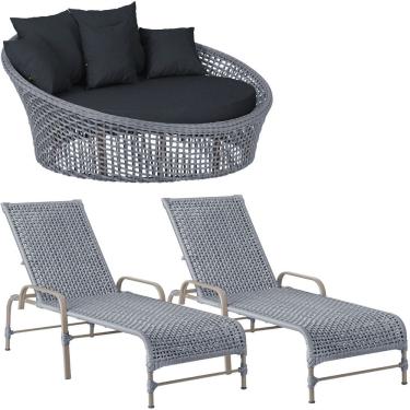 Imagem de Kit Chaise Hungria e Espreguiçadeiras Catar Corda Náutica Alumínio Trama