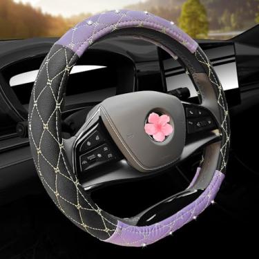 Imagem de Capa de volante de couro, respirável, antiderrapante, preto, branco, ajuste universal, protetor de roda de carro de 35.6 cm 1/5.1-38.1 cm para mulheres, meninas, SUVS, Sedans, carros, caminhões (em