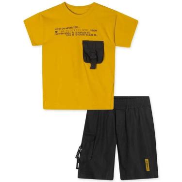 Imagem de Conjunto Curto Tigor T Tigre Blusa e Bermuda Bolso Amarelo