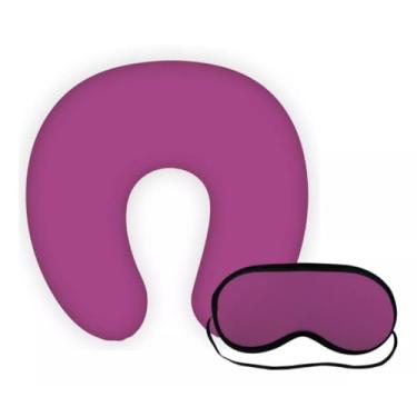 Imagem de Almofada De Pescoço Travesseiro Apoio Encosto Pescoceira para Viagens (roxo+mascara)