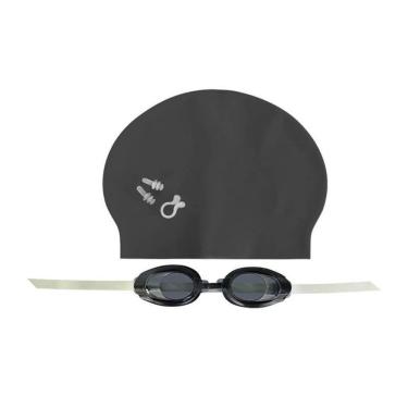 Imagem de Kit De Natação Preto Óculos Touca Protetor De Ouvido Nariz