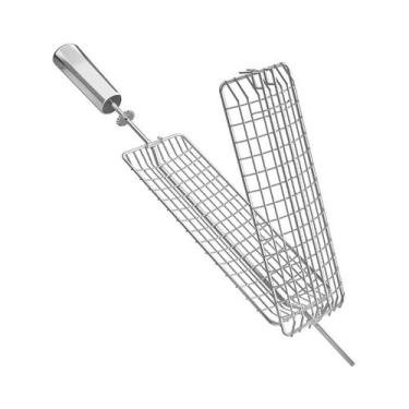 Imagem de Espeto Grelha Inox Giratório Para Grill Peixes Frangos Carne - PRATIC 