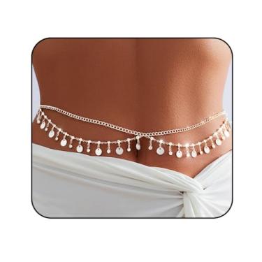 Imagem de Blindery Correntes de cintura banhadas a ouro, corrente de barriga em camadas, strass, joia de cintura corporal, biquíni de verão, praia, corrente para mulheres, normal, Liga metálica, Strass