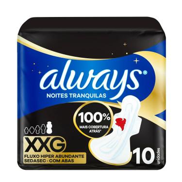 Imagem de Absorvente Always Noites Tranquilas Seca Hiper Longo com Abas XXG 10 Unidades