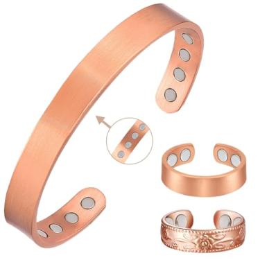 Imagem de Vicmag Pulseira magnética de cobre para mulheres ultra resistência 99,9% cobre puro ímãs fortes para presente ajustável, Large, Cobre, Sem Pedra Preciosa