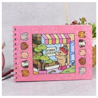 Imagem de Caderno de Desenho Espiral, Capa Rosa com Ilustração Kawaii, 50 Folhas