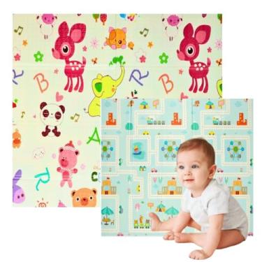 Imagem de Tapete de Atividades Infantil Bebê. Facilita o Desenvolvimento do Seu Bebe. Tatame Dobrável Dupla Face Educativo Emborrachado Antiderrapante Interativo, Tapete Infantil de Proteção. Util em Quarto, Sala, Escola, Berçarios, Parques