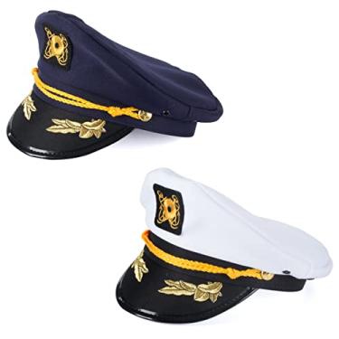 Imagem de Tigerdoe Chapéus de capitão de iate – Bonés marinheiro – Festa do saltador – Acessórios para fantasias náuticas, Boné do Capitão Iate - Pacote com 2, tamanho �nico
