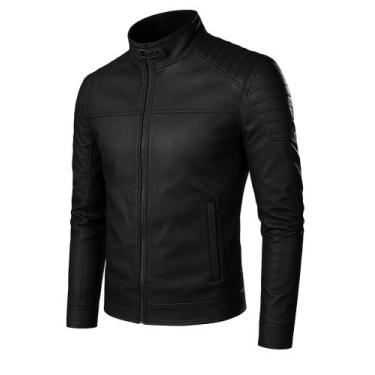 Imagem de Jaqueta de couro masculina slim - Tshudi, Preto, M