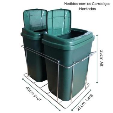 Imagem de Lixeira Aramada Dupla de Base deslizante 18L Click - Metais ADR, Verde