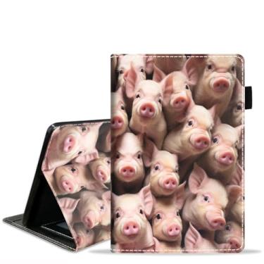 Imagem de FQTBCEARI Capa para tablet Amazon Kindle Fire HD 10 (10,1 polegadas, 9ª/7ª geração, versão 2019/2017), capa fina de couro PU com compartimento para cartão e despertar/hibernar automaticamente, leitões