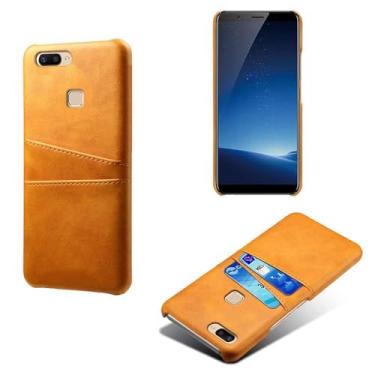 Imagem de Capas Compatível com VIVO X20 PLUS,Caso de couro PU-Tampa de telefone a prova de choque com 2 slots de cartão,Proteção anti-impressão digital e anti-gota-Yellow