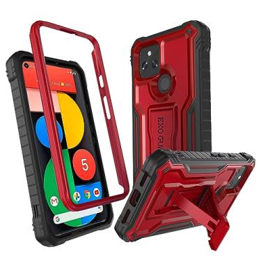 Imagem de ExoGuard Capa de borracha à prova de choque para Google Pixel 5, protetor de tela integrado e suporte compatível com o celular Google Pixel 5 (vermelho)