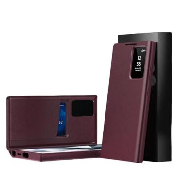 Imagem de Capa de couro para Samsung S25Plus com bolso para cartão e tela inteligente, transparente e com janela (para Samsung S25Plus/vermelho)