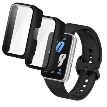 Imagem de Meliya Pacote com 2 capas protetoras de tela para Samsung Galaxy Fit 3, capa protetora completa de vidro temperado para smartwatch Samsung Galaxy Fit 3 para mulheres e homens (preto/preto)