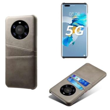 Imagem de Capas Compatível com HUAWEI MATE 40 Pro Plus,Caso de couro PU-Tampa de telefone a prova de choque com 2 slots de cartão,Proteção anti-impressão digital e anti-gota-Grey