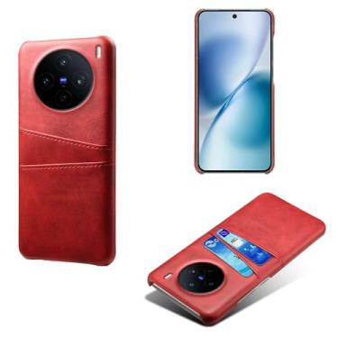 Imagem de Capas Compatível com vivo X200S,tampa protetora de couro falso,design de saco de cartão com 2 fendas de cartão atrás,proteção anti-impressão digital e anti-gota-Red