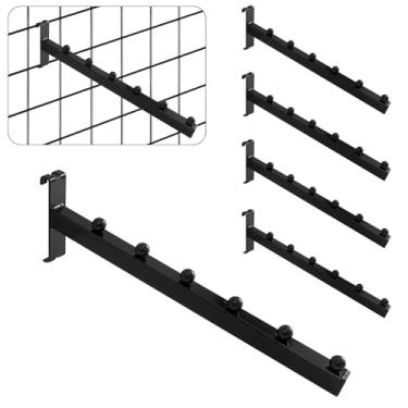Imagem de 7RiversART Pacote com 5 ganchos para parede de grade, cachoeira, com 6 bolas, 30,5 cm, grade de arame, tubo quadrado, ganchos para parede de grade, loja de roupas, exibição de varejo