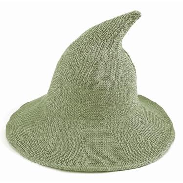 Imagem de DIYDECAL Chapéu de bruxa feminino tricotado para festa de Halloween, baile de máscaras, cosplay, fantasia verde