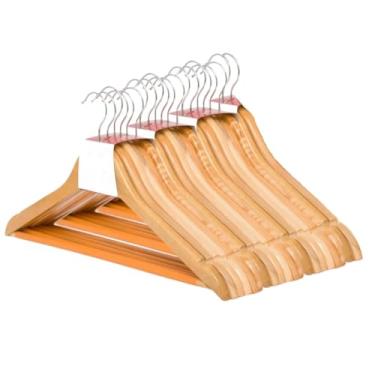 Imagem de Kit 10 Cabides de Madeira com Verniz e Gancho para Roupas Camisas Casaco Blazer Calça Jeans Saia Vestido