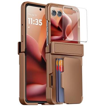 Imagem de oupeigar Capa para Motorola Razr Ultra 2025 com suporte de cartão com bloqueio RFID, proteção de dobradiça embutida, protetor de tela, capa de telefone robusta à prova de choque para Razr Ultra 2025