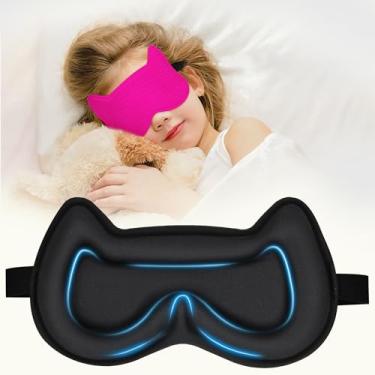 Imagem de Pyopbow Máscara De Dormir Infantil Com Contorno 3D, Para Alça Ajustável, Capa Meninos, Meninas E Adolescentes, Espuma Viscoelástica Sem Pressão (Rosa-Avermelhado)
