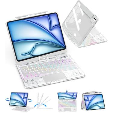 Imagem de Capa com teclado transparente para iPad Air de 11 polegadas (M3/M2, 2025/2024)/iPad Air 5ª/4ª geração 11 polegadas 2022 2020/iPad Pro 11 polegadas 1/2/3/4 2018-2022, trackpad, suporte de lápis