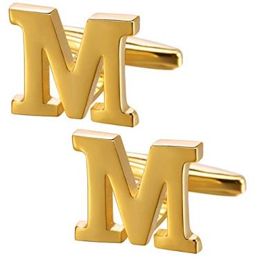 Imagem de Abotoaduras com inicial A-Z para homens, abotoaduras clássicas de ouro 18 k, prata, preto, letras, monograma, para casamento, festa de negócios, Medium, Banhado a ouro, Sem Pedra Preciosa