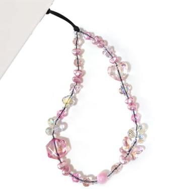 Imagem de WCCH Amuleto de telefone com contas Y2K Kawaii, feito à mão, alça de pulso de acrílico para bolsa de câmera, airpods, chaveiro, berloque, rosa, roxo, contas de cristal e borboleta
