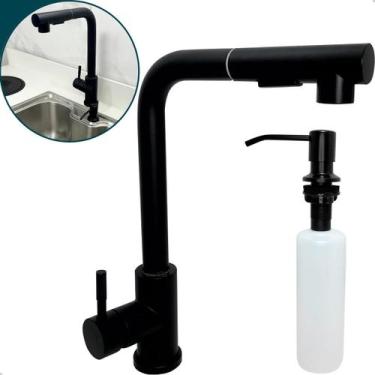 Imagem de Torneira Gourmet Preta Inox E Dispenser De Detergente 350ml De Embutir