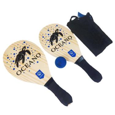 Imagem de Jogo Frescobol Oceano 2 Raquetes Madeira + 1 Bola Com Bolsa Tênis de P