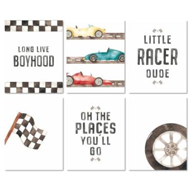 Imagem de MINI ZOZI Arte de parede para decoração de quarto de carro de corrida, 20 x 25 cm, 6 peças, pôsteres de berçário, fotos temáticas, carros, decoração infantil, meninos, rodas de carro de longa vida