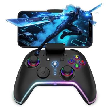 Imagem de Bcofo Wireless Mobile Game Controller for iOS/iPhone/Android/Cell Phone/Switch/Laptop, Gaming Gamepad with Phone Clip for Gamers, Hall Effect Triggers, Wired PC Control, with RGB LED Lighting